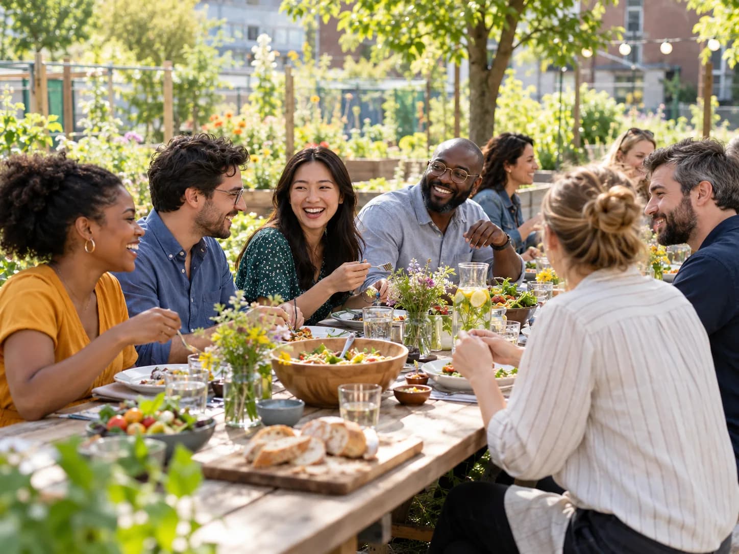 Preview: team meal at a long outdoor table